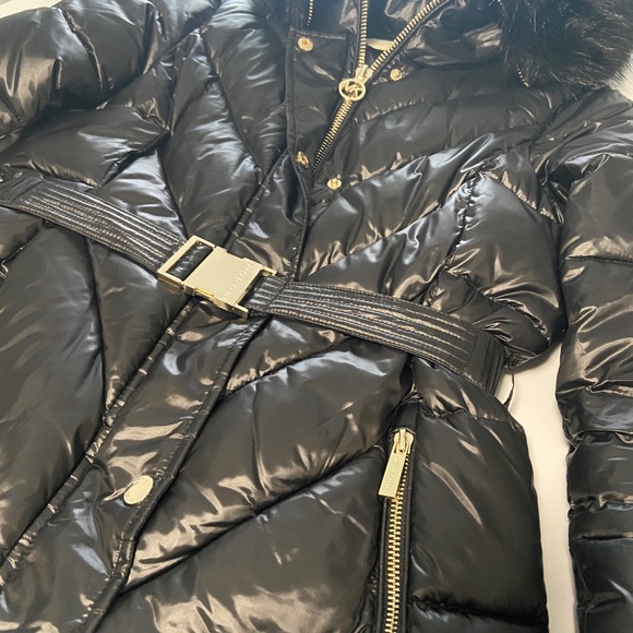 Michael Kors Women's Metallic Belted Faux-Fur-Trim Hooded Puffer Coat Size S - Picture 11 of 14